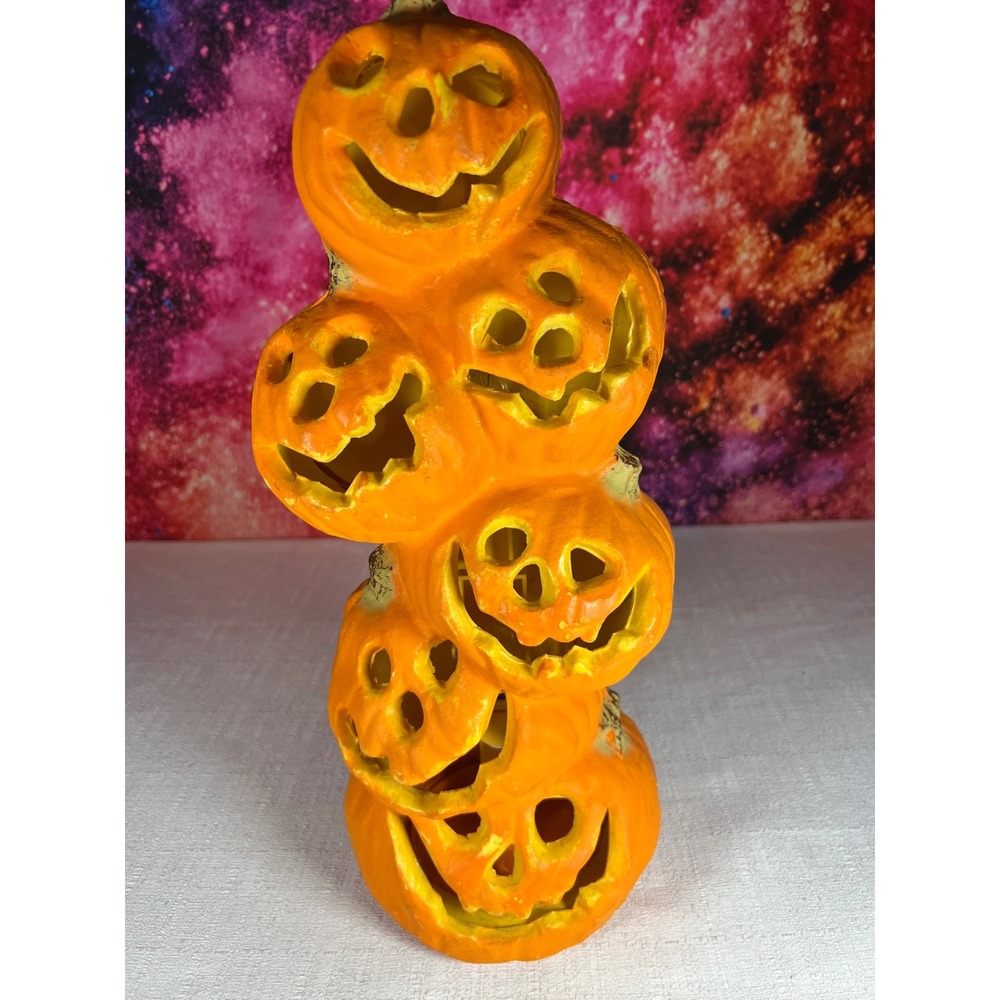 TESTED Vintage Gemmy Halloween Blow Mold Pumpkin Stack 6 Jack-O-Lanterns Light